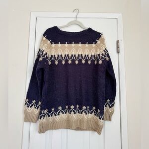 Peter Oliveira Navy and Cream Nordic Style Women's Sweater NWOT